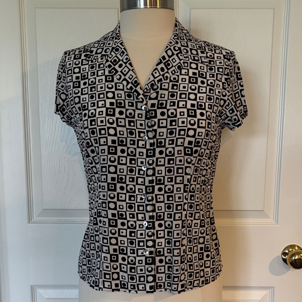 Petite Sophisticate Black and White Button Down Shirt